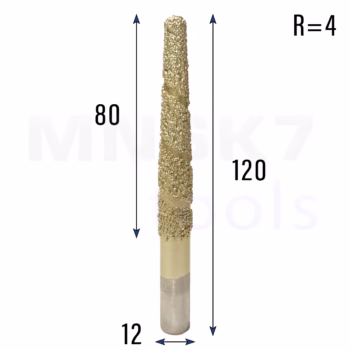 Frez diamentowy stożkowy kulowy do granitu 3D | R 4 | 12 × 80 × 120 | CNC