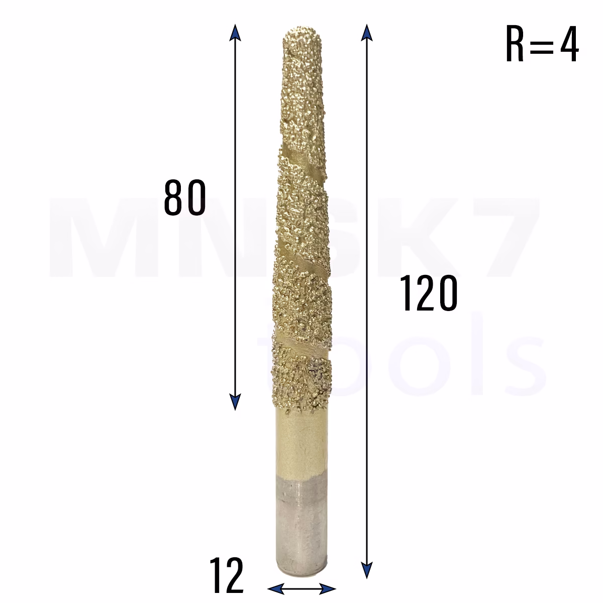 Frez diamentowy stożkowy kulowy do granitu 3D | R 4 | 12 × 80 × 120 | CNC