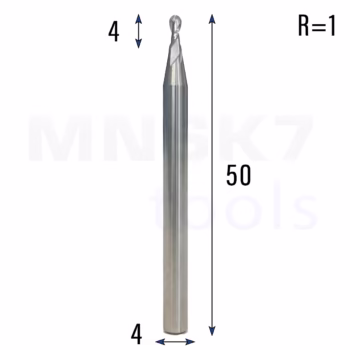 Frez kulowy 3D 2P | trzpień 4 mm | fi 2 x 4 x 50 | R1 | HRC55 | VHM CNC