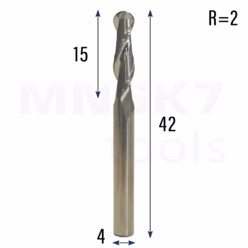Frez kulowy 3D 2P | trzpień 4 mm | fi 4 x 15 x 42 | R2 | VHM CNC