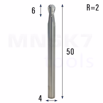 Frez kulowy 3D 2P | trzpień 4 mm | fi 4 x 6 x 50 | R2 | HRC55 | VHM CNC