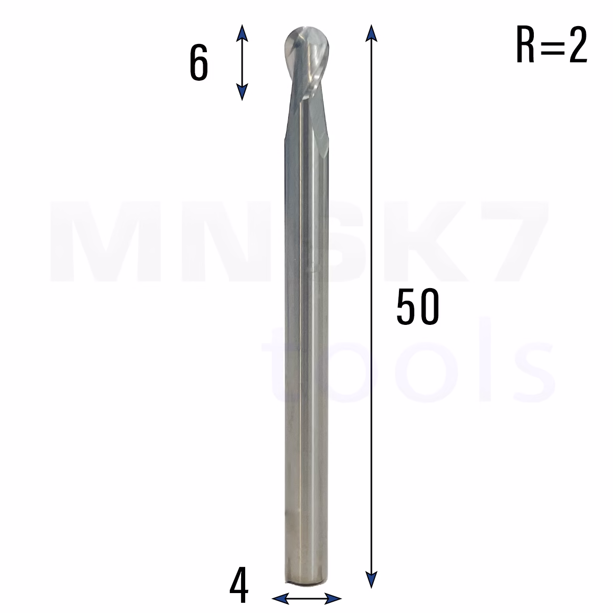 Frez kulowy 3D 2P | trzpień 4 mm | fi 4 x 6 x 50 | R2 | HRC55 | VHM CNC