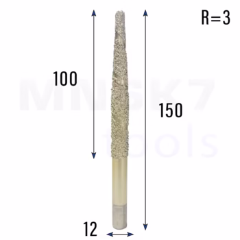 Frez diamentowy stożkowy kulowy do granitu 3D | R 3 | 12 × 100 × 150 | CNC