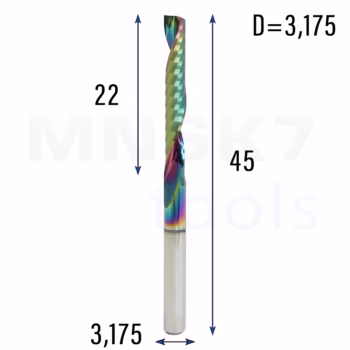 Frez palcowy do PVC 1P | fi 3,175 mm x 45 mm | CNC VHM HRC60 | polerowany DLC