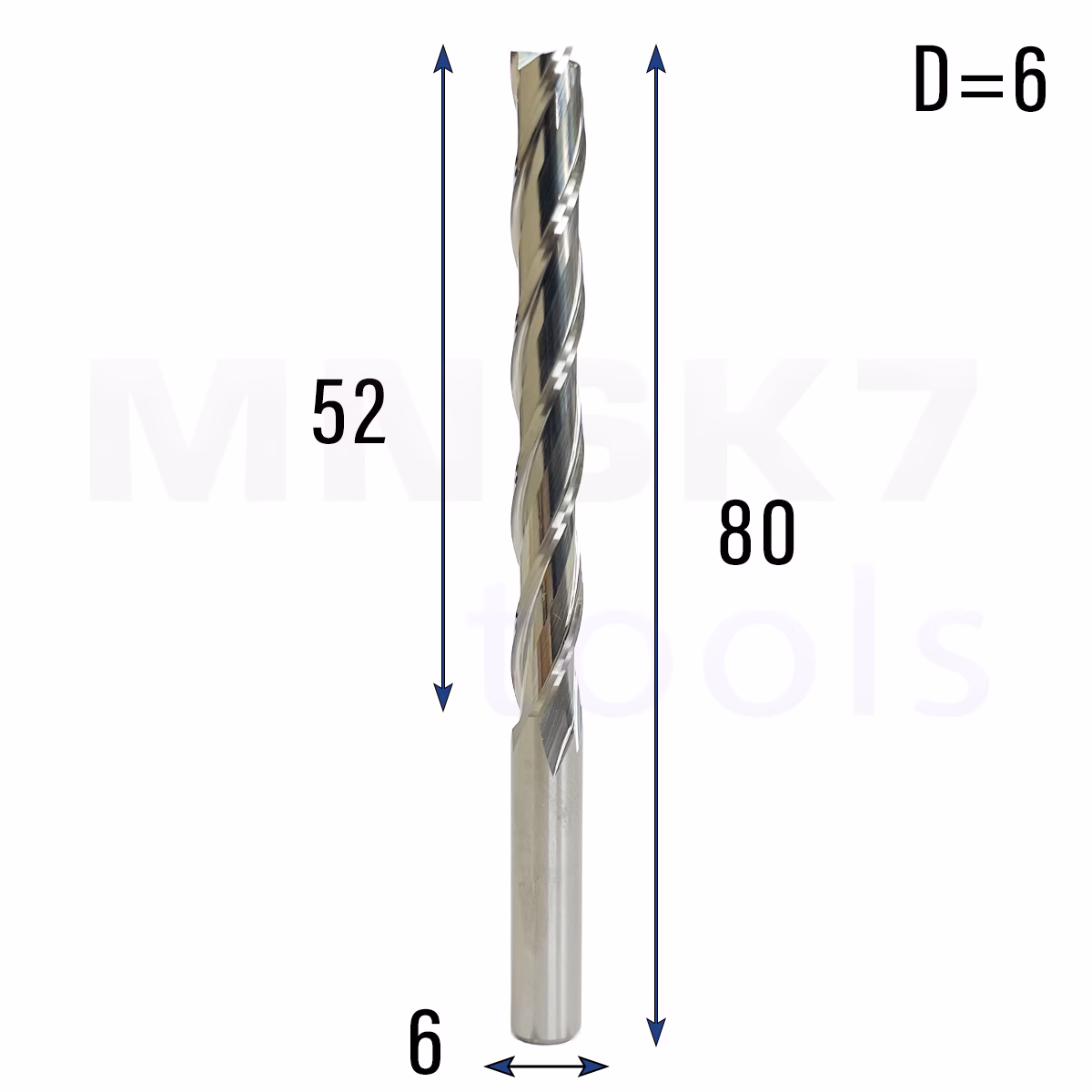 Frez palcowy spiralny do drewna 3P | fi 6 x 52 x 80 | CNC VHM