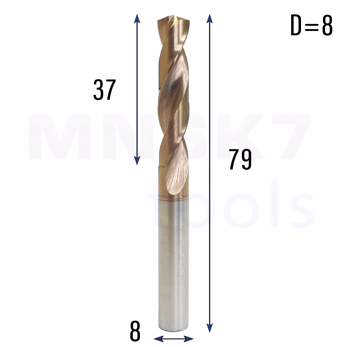 Frez wiertło CNC | fi 8 mm x 8 mm x 79 mm | VHM HRC65 | TiSiN