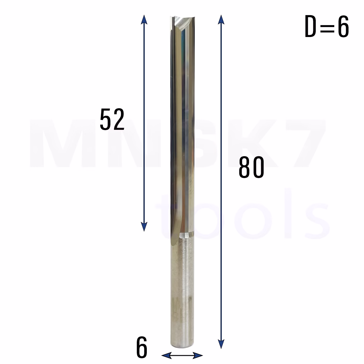 Frez prosty do drewna 2P | fi 6 mm x 52 mm x 80 mm | CNC VHM