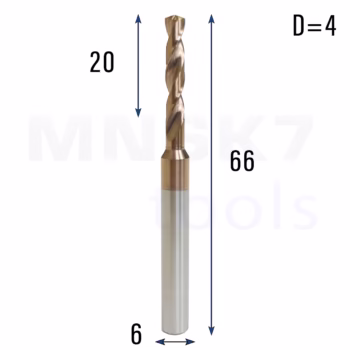 Frez wiertło CNC | fi 4 mm x 6 mm x 66 mm | VHM HRC65 | TiSiN