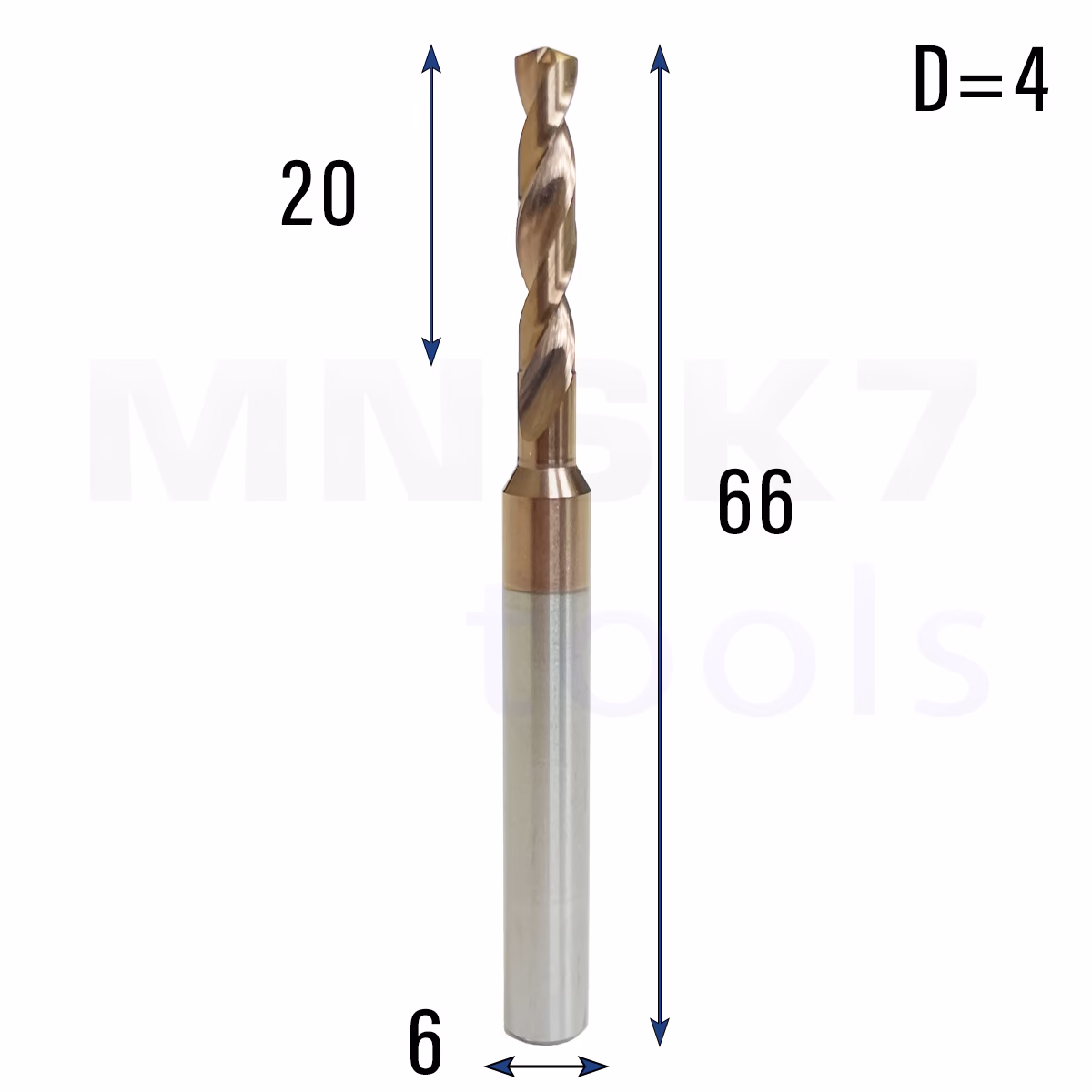 Frez wiertło CNC | fi 4 mm x 6 mm x 66 mm | VHM HRC65 | TiSiN