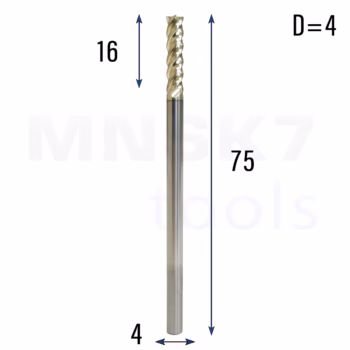 Frez palcowy do metalu 4P | fi 4 mm * 75 mm | CNC VHM HRC 65