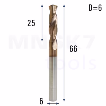 Frez wiertło CNC | fi 6 mm x 6 mm x 66 mm | VHM HRC65 | TiSiN