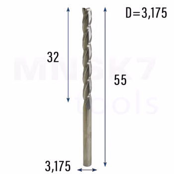 Frez palcowy spiralny do drewna 3P | fi 3.175 x 32 x 55 | CNC VHM