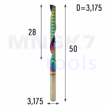 Frez palcowy do PVC 1P | fi 3,175 mm x 50 mm | CNC VHM HRC60 | polerowany DLC