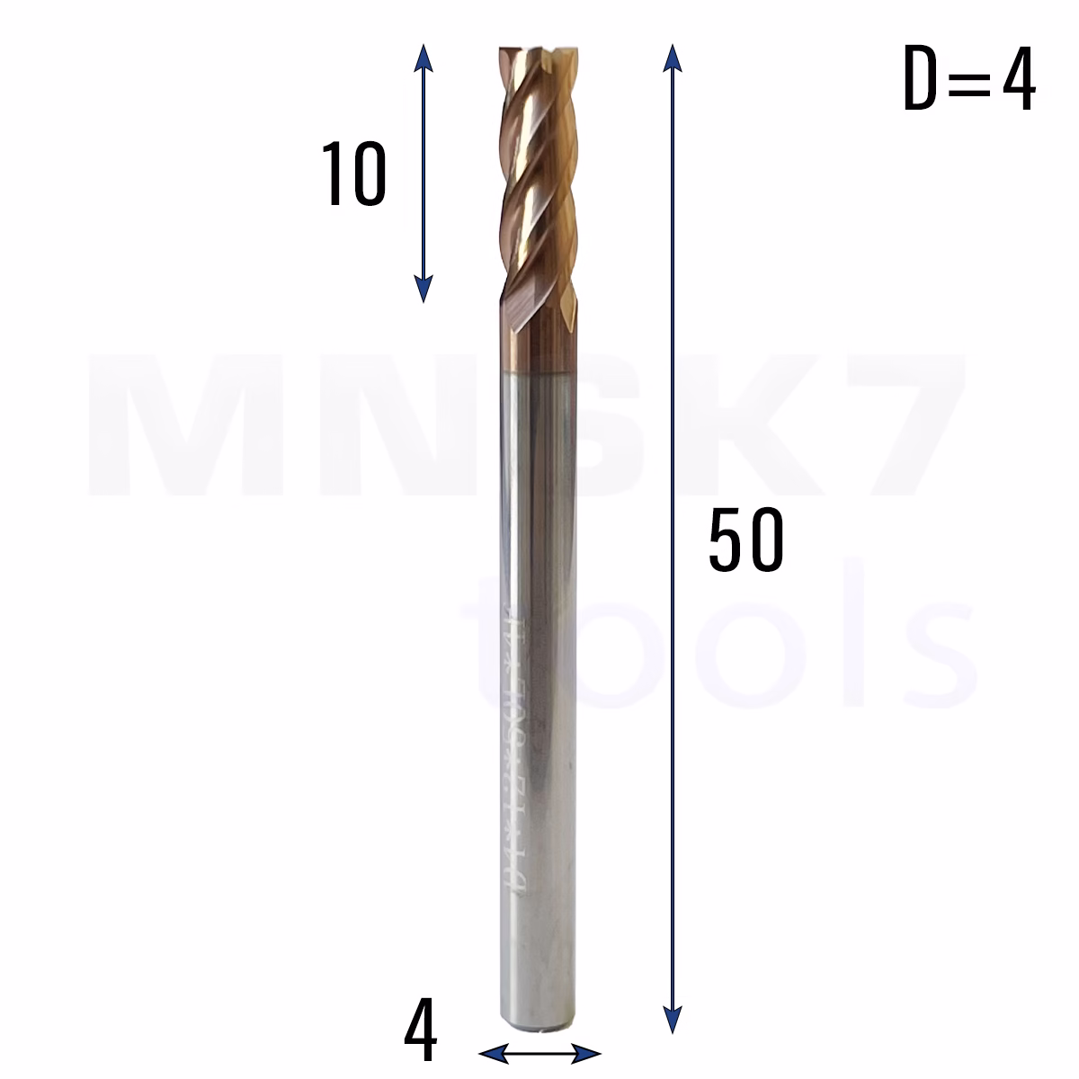 Frez palcowy do metalu 4P | fi 4 mm * 50 mm | CNC VHM HRC 55