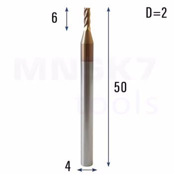 Frez palcowy do metalu 4P | fi 2 mm * 50 mm | CNC VHM HRC 55