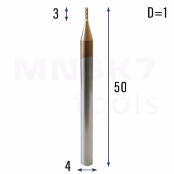Frez palcowy do metalu 4P | fi 1 mm * 50 mm | CNC VHM HRC 55