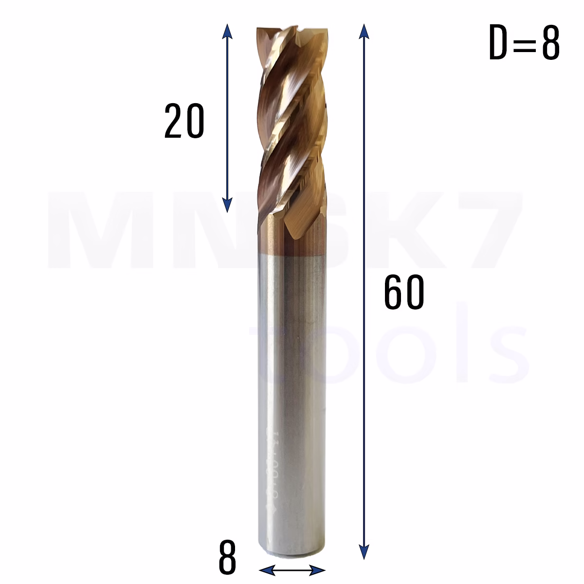 Frez palcowy do metalu 4P | fi 8 mm * 60 mm | CNC VHM HRC 55