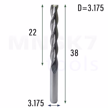 Frez palcowy spiralny do drewna 3P | fi 3.175 x 22 x 38 | CNC VHM