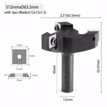 Frez do planowania drewna z wymiennymi płytkami | fi 63.5 mm x 12 mm | 3P