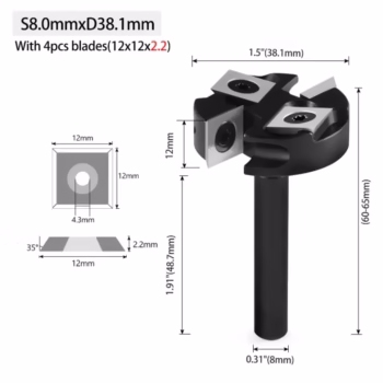 Frez do planowania drewna z wymiennymi płytkami | fi 38,1 mm x 8 mm | 4P