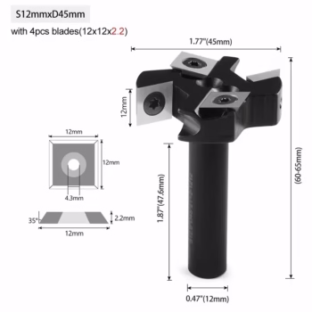 Frez CNC do planowania drewna 45 mm z płytkami i 4 ostrzami