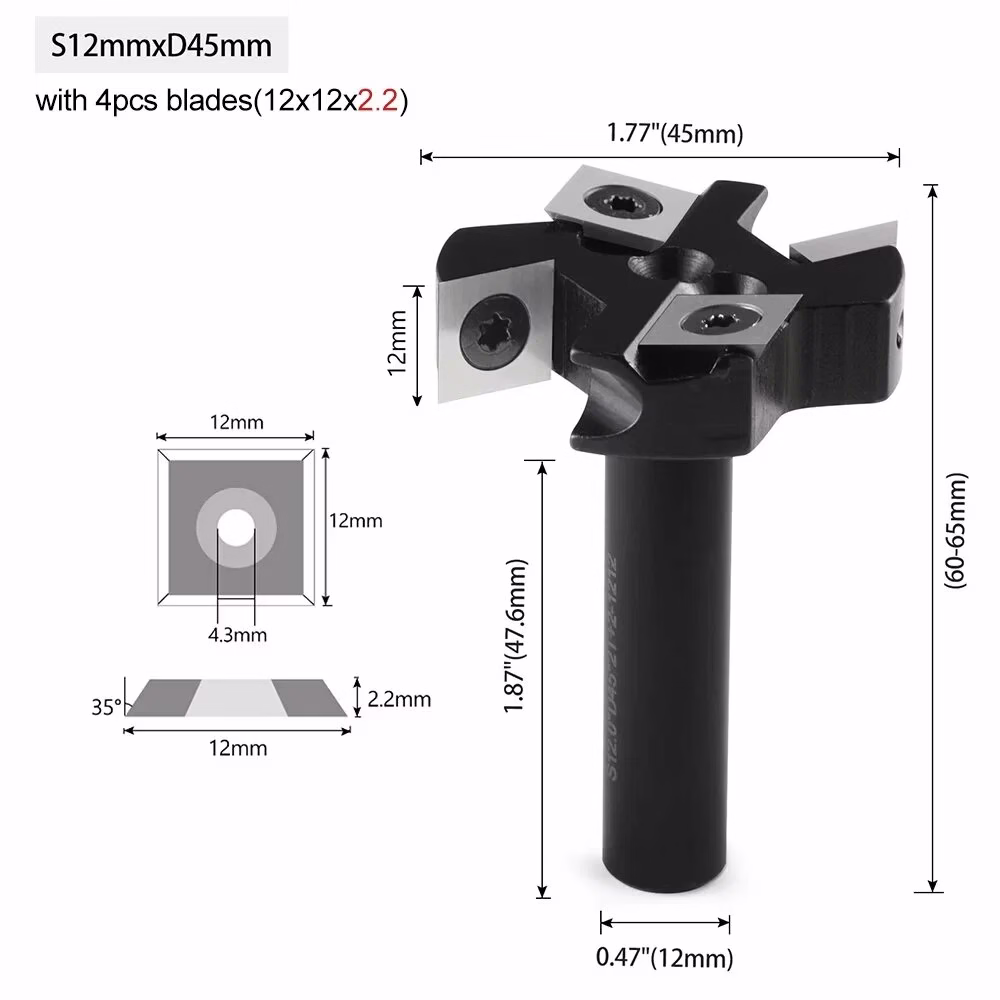 Frez CNC do planowania drewna 45 mm z płytkami i 4 ostrzami