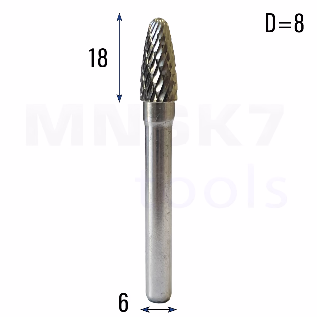 Frez pilnik obrotowy do metalu | 6 mm * 8 mm | VHM HRC 65 | Typ F