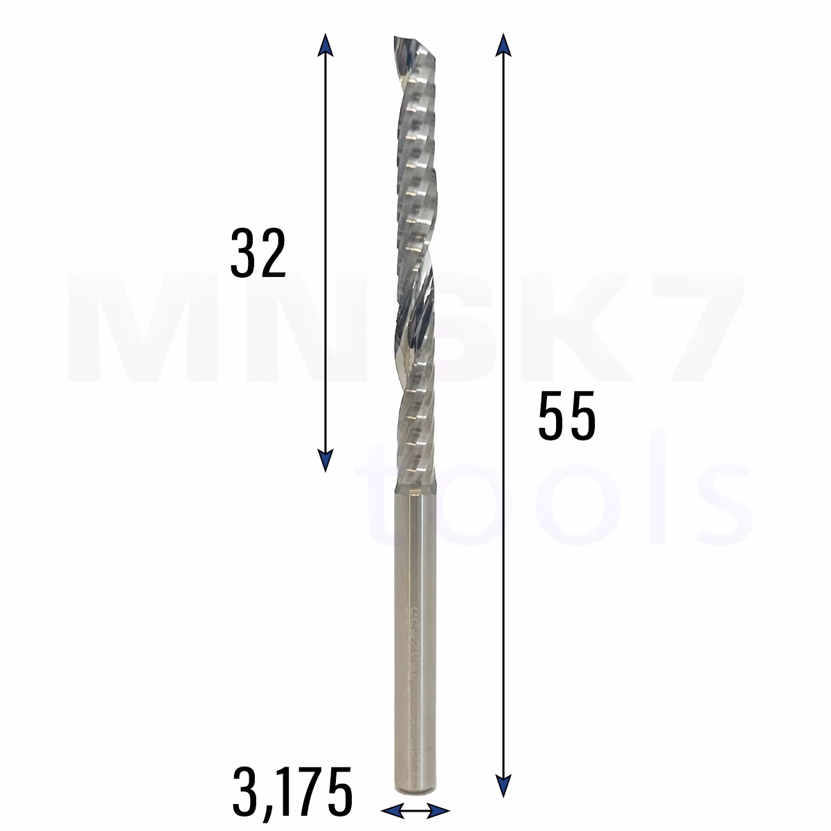 Frez uniwersalny jednopiórowy 1P | fi 3.175 x 32 x 55 | VHM CNC | Polerowany