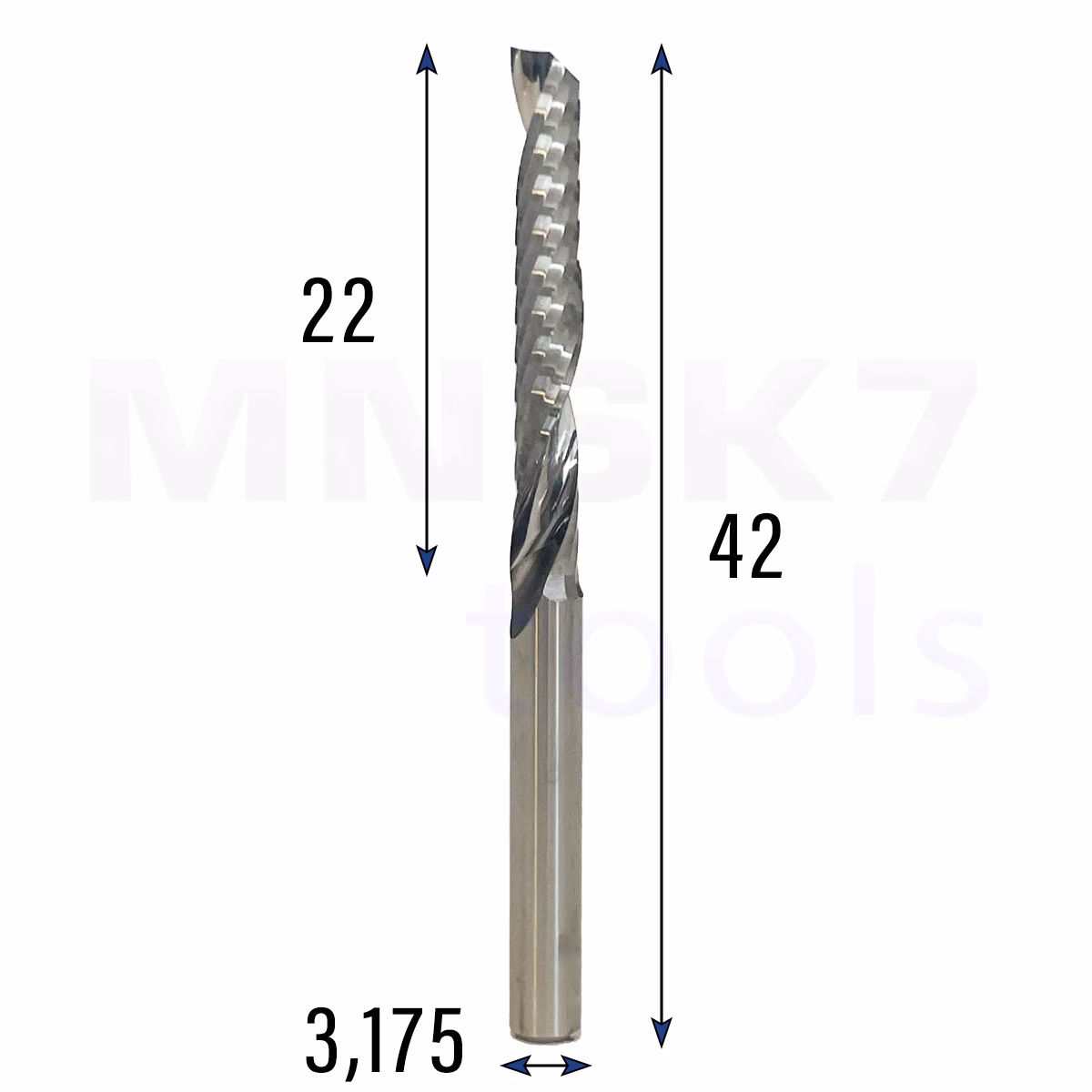 Frez uniwersalny jednopiórowy 1P | fi 3.175 x 22 x 42 | VHM CNC | Polerowany