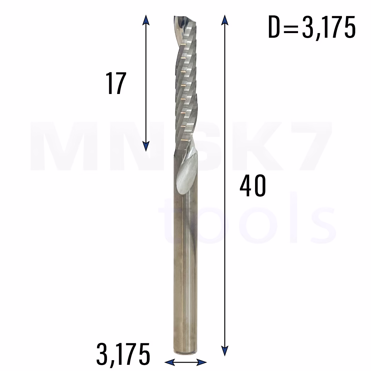Frez uniwersalny jednopiórowy 1P | fi 3.175 x 17 x 40 | VHM CNC | Polerowany