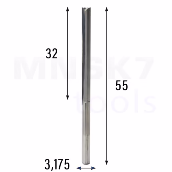 Frez prosty do drewna 2P | fi 3.175 mm x 32 mm x 55 mm | CNC VHM