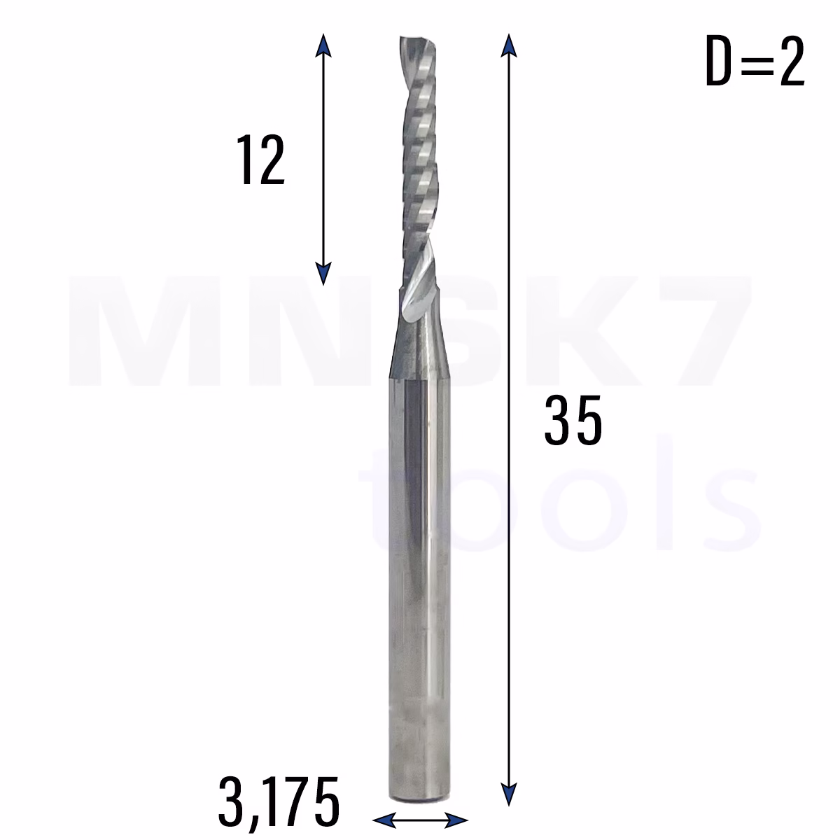 Frez uniwersalny jednopiórowy 1P | fi 2 x 12 x 35 | VHM CNC
