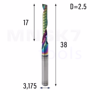 Frez palcowy do PVC 1P | fi 2.5 mm x 38 mm | CNC VHM HRC60 | polerowany DLC
