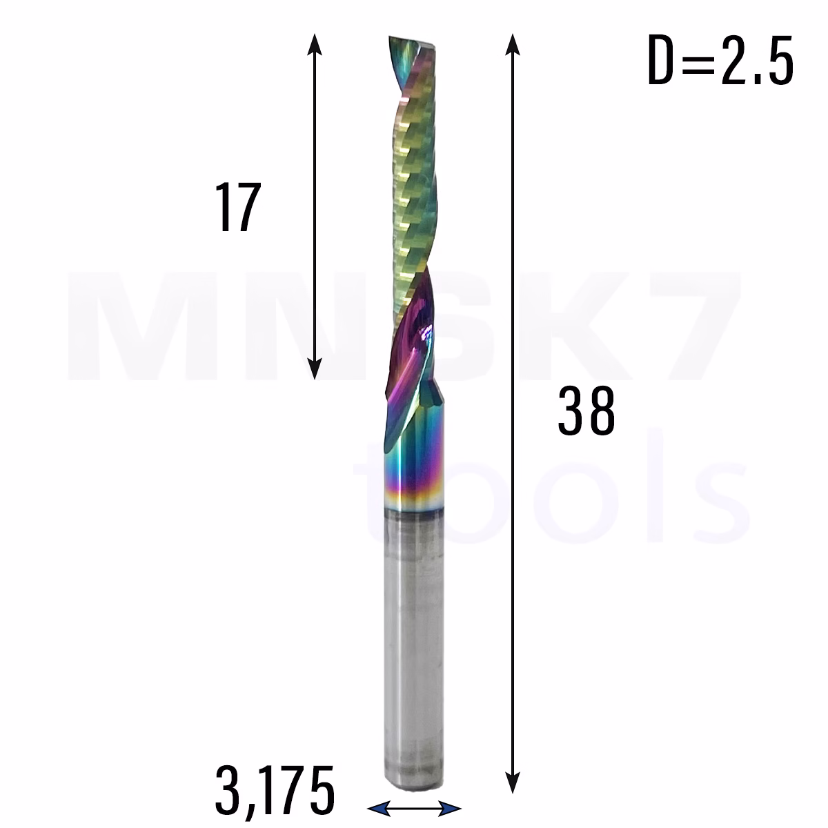 Frez palcowy do PVC 1P | fi 2.5 mm x 38 mm | CNC VHM HRC60 | polerowany DLC