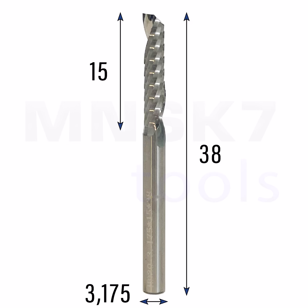 Frez uniwersalny jednopiórowy 1P | fi 3.175 x 15 x 38 | VHM CNC | Polerowany