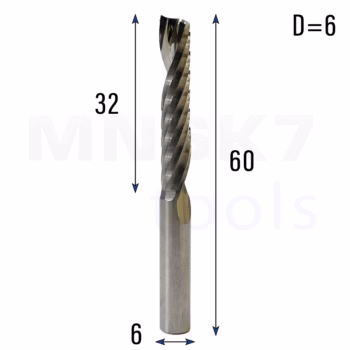 Frez uniwersalny jednopiórowy 1P | fi 6 x 32 x 60 | VHM CNC | Polerowany