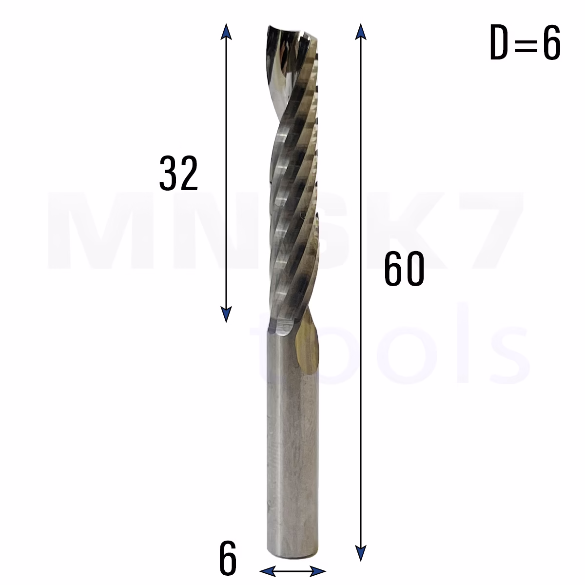 Frez uniwersalny jednopiórowy 1P | fi 6 x 32 x 60 | VHM CNC | Polerowany