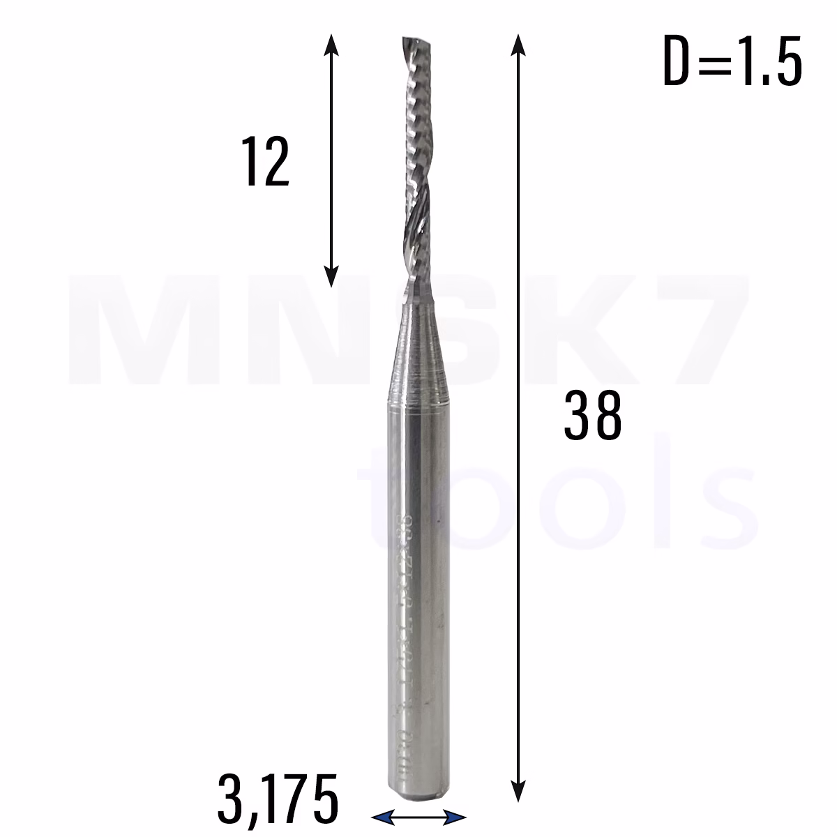Frez uniwersalny jednopiórowy 1P | fi 1.5 x 12 x 38 | VHM CNC | Polerowany