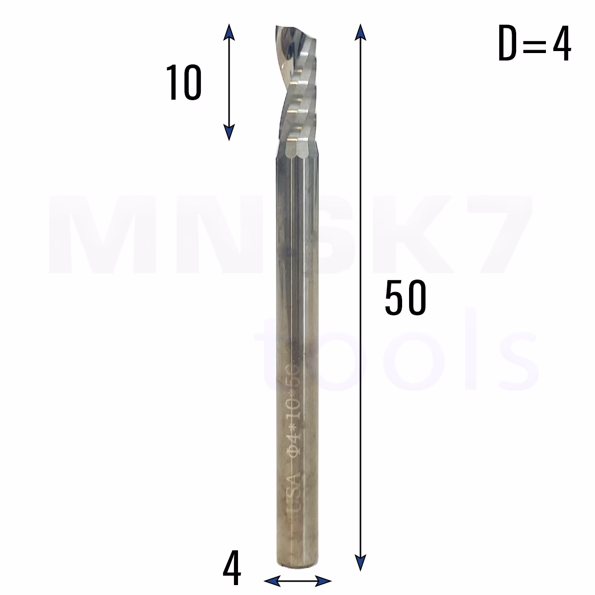 Frez uniwersalny jednopiórowy 1P | fi 4 x 10 x 50 | VHM CNC | Polerowany