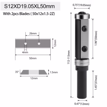 Frez prosty do drewna 2P | trzpień 12mm | fi 19,05 x 50 | z łożyskiem 2L
