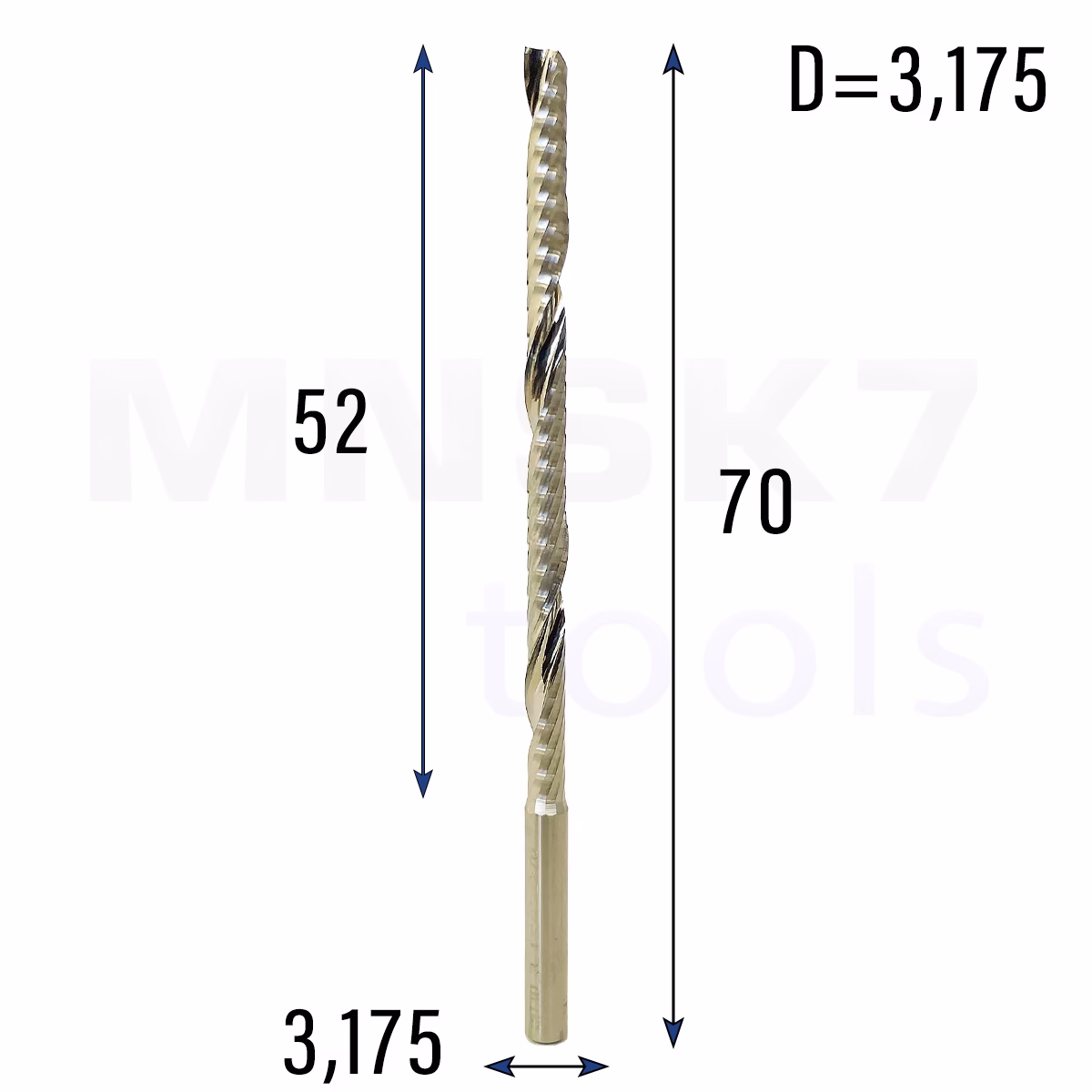 Frez uniwersalny jednopiórowy 1P | fi 3.175 x 52 x 70 | VHM CNC | Polerowany