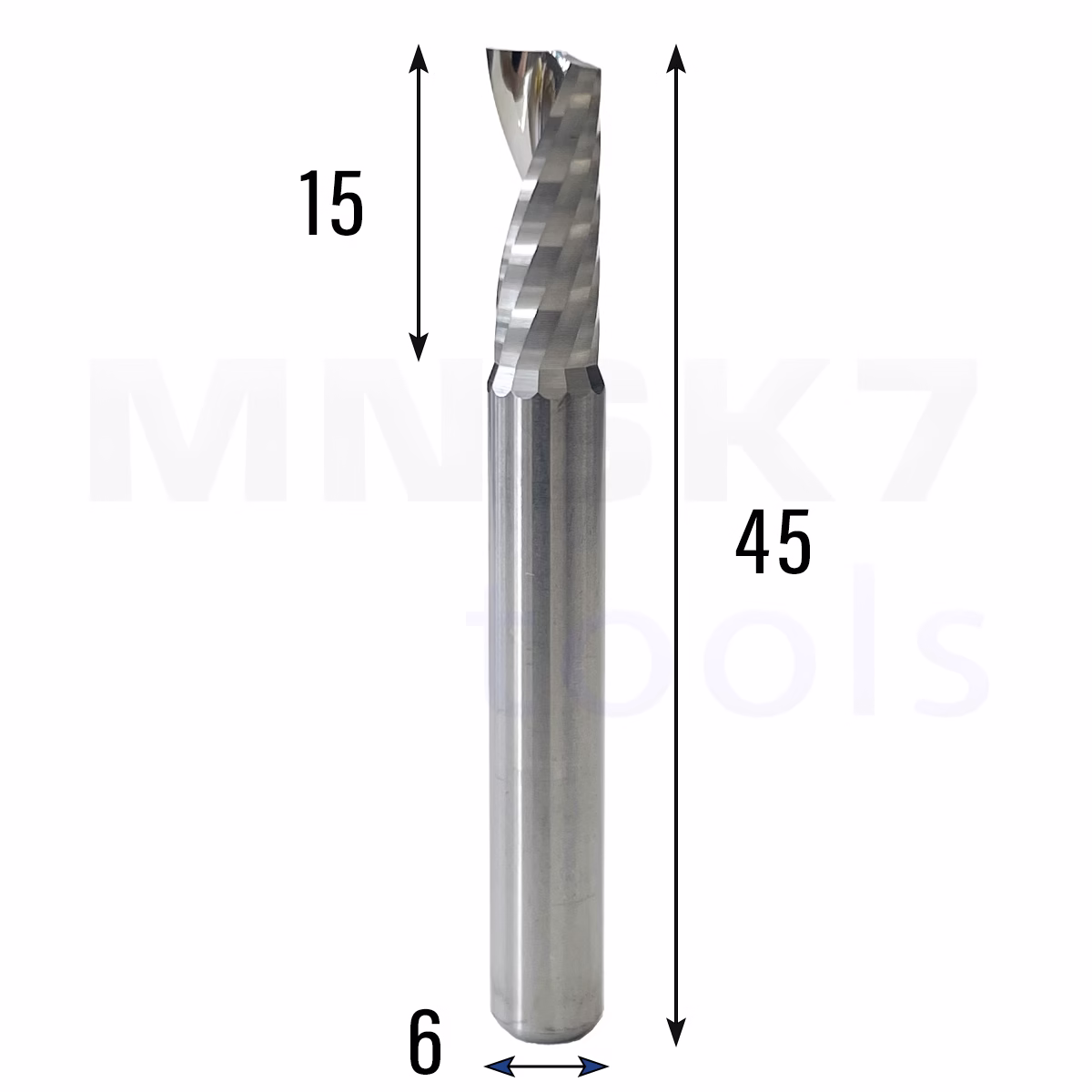 Frez uniwersalny jednopiórowy 1P | fi 6 x 15 x 45 | VHM CNC | Polerowany