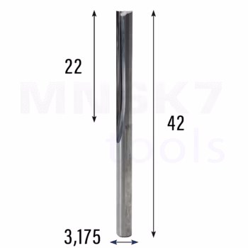 Frez prosty do drewna 2P | fi 3.175 mm x 22 mm x 42 mm | CNC VHM
