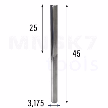 Frez prosty do drewna 2P | fi 3.175 mm x 25 mm x 45 mm | CNC VHM