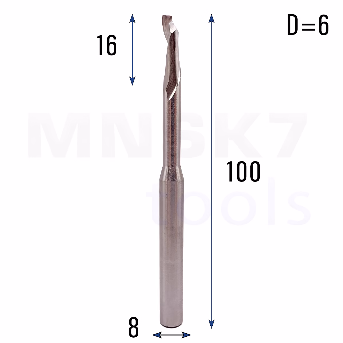 Frez jednopiórowy do aluminium 1P | fi 6 x 16 x 8 x 100 | CNC HSS HRC55 - obrazek 2