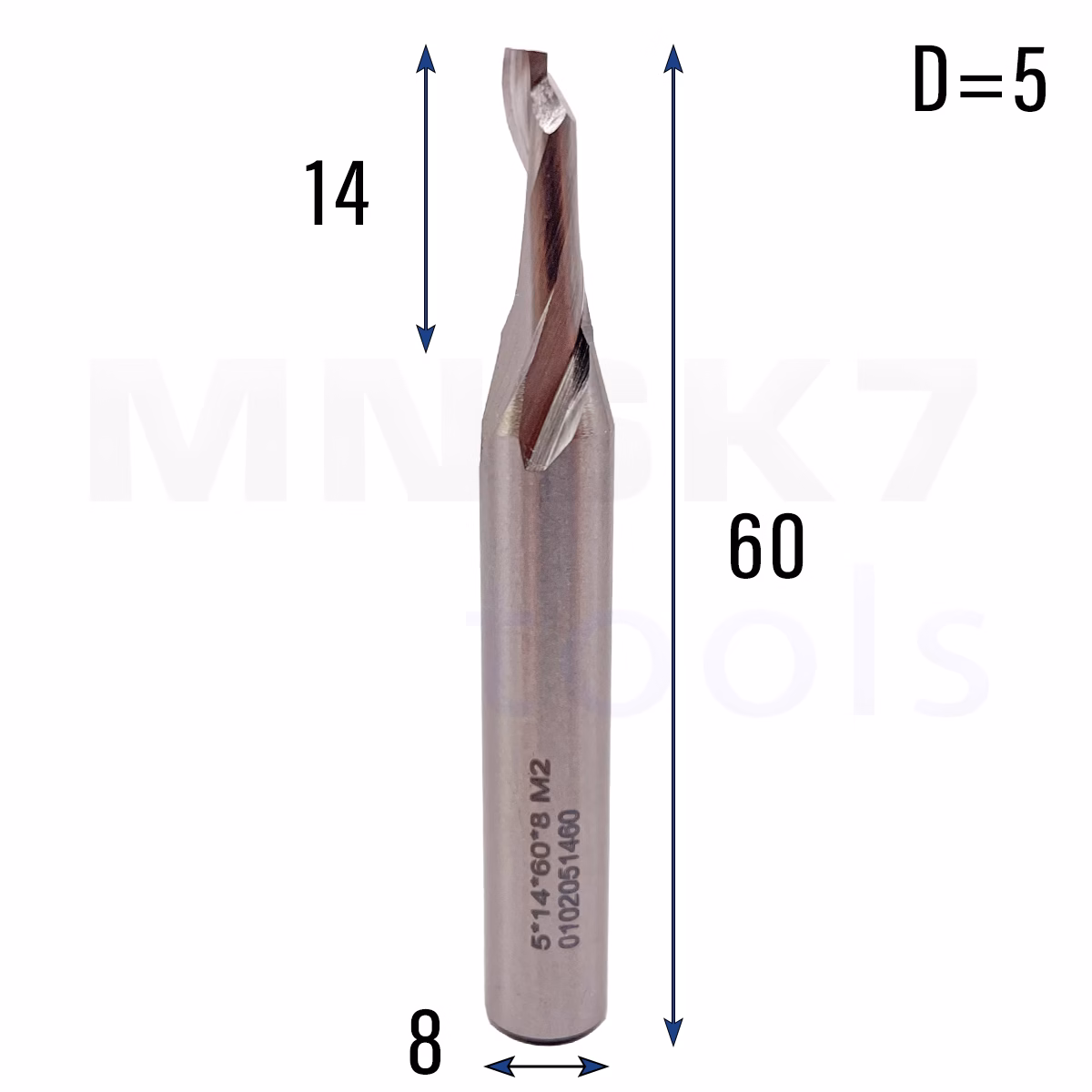 Frez jednopiórowy do aluminium 1P | fi 5 x 14 x 8 x 60 | CNC HSS HRC55 - obrazek 2