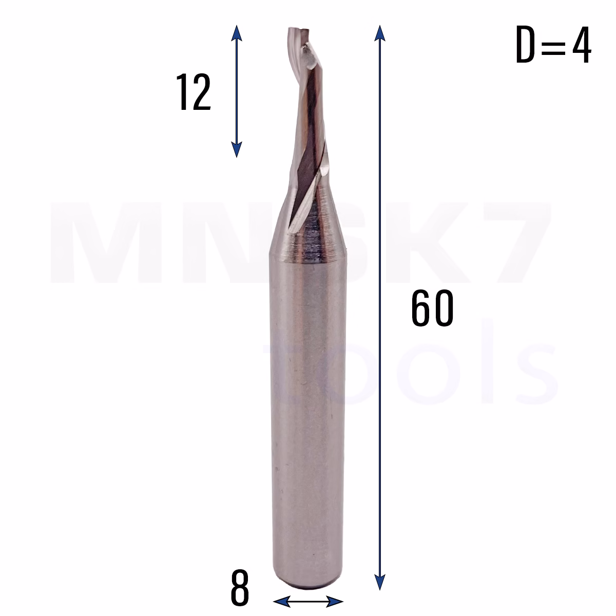 Frez jednopiórowy do aluminium 1P | fi 4 x 12 x 8 x 60 | CNC HSS HRC55 - obrazek 2