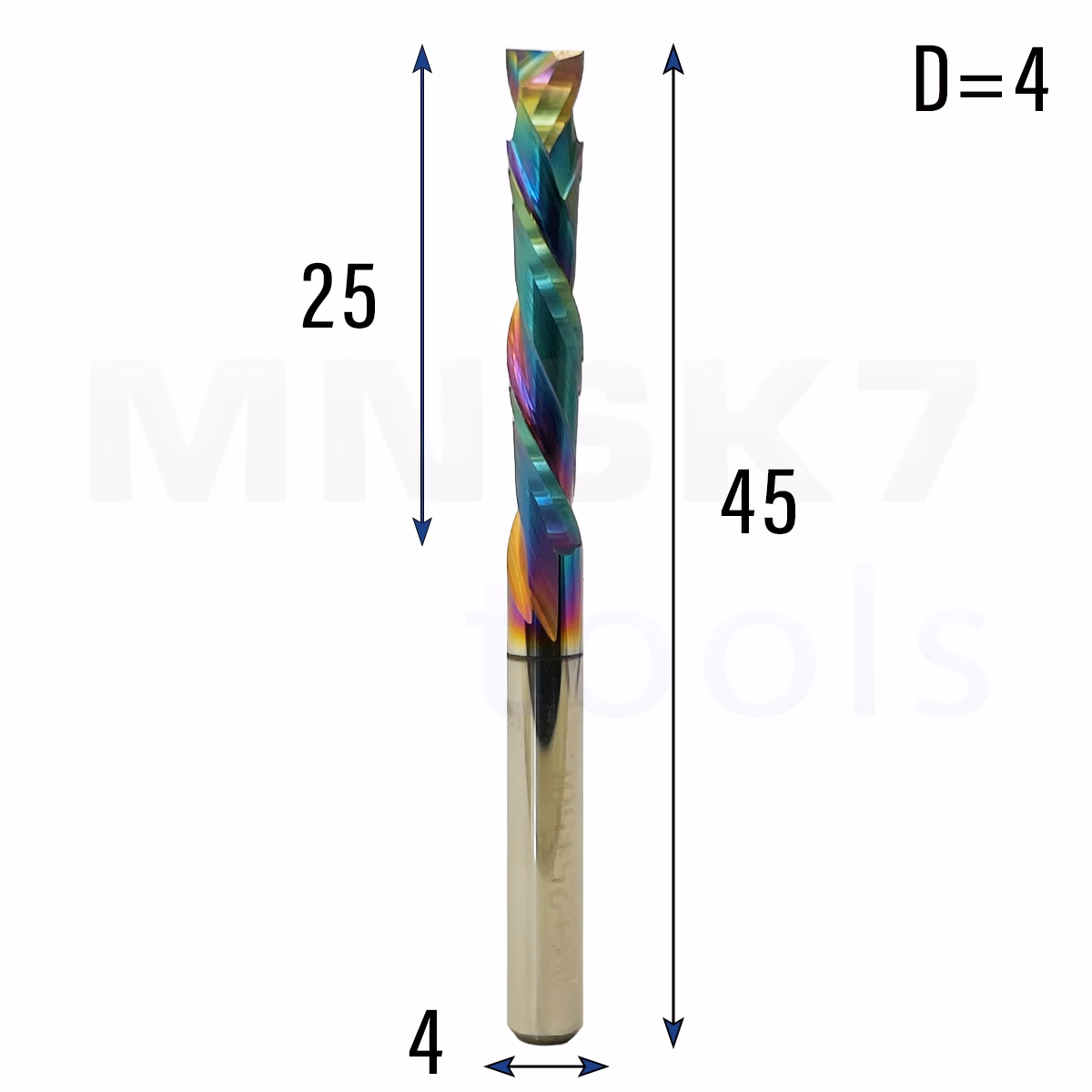 Frez kompresyjny do drewna CNC 2P | fi 4 mm x 45 mm | UP&DOWN | TiN DLC - obrazek 3