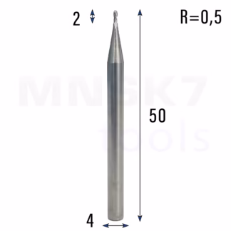 Frez kulowy 3D 2P | trzpień 4 mm | fi 1 x 2 x 50 | R0.5 | HRC55 | VHM CNC