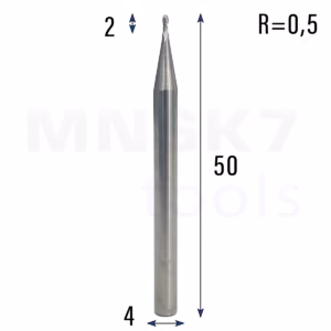 Frez kulowy 3D 2P | trzpień 4 mm | fi 1 x 2 x 50 | R0.5 | HRC55 | VHM CNC